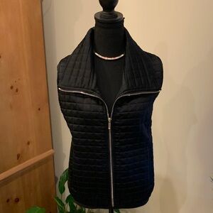 🌹VINTAGE Anne Klein • Black Quilted Satin Look & Sweater Vest